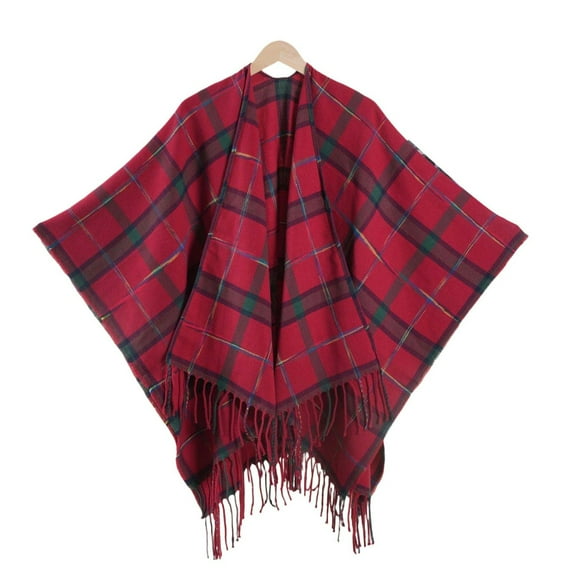 Miluxas Women's Winter Poncho Shawl Wrap with Tassels – Color Block Travel Camping Warm Cape,Christmas Gift for Women Red Free Size