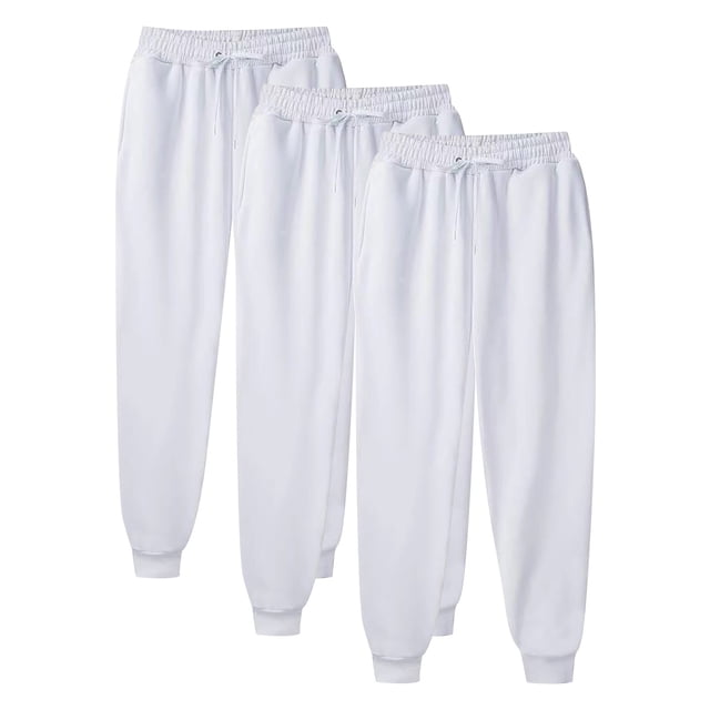 Dealovy 3pc Womens Sweatpants Elastic High Waisted Jogger Pants Lined Drawstring Running Trousers with Pockets