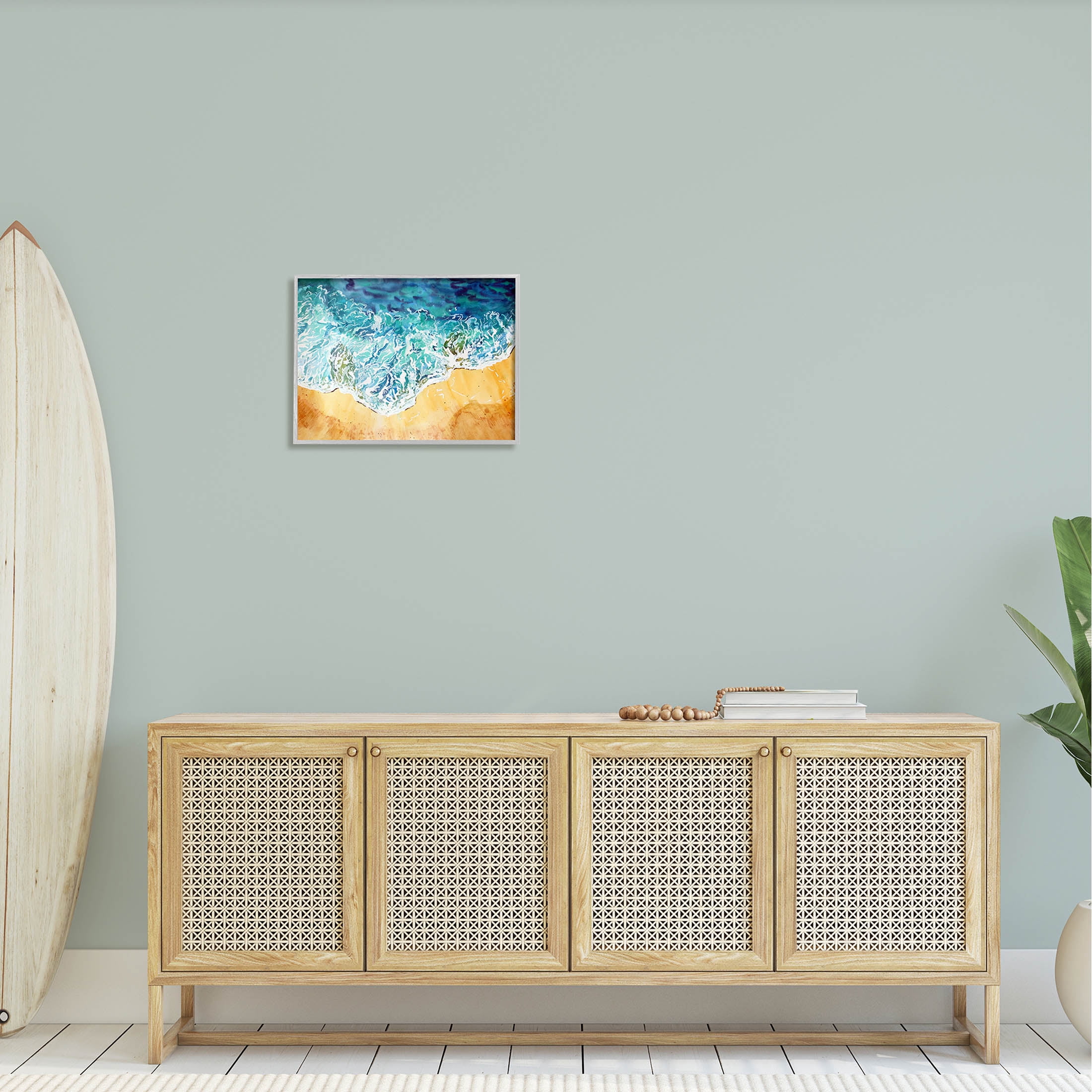 Aerial Wave Splash Shore Coastal Graphic Art Gray Framed Art Print Wall Art