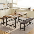 thumbnail image 1 of Dining Table Set for 4-6, 3Pcs Large Extendable Kitchen Table Set for 6, Rectangle Kitchen Table Set with 2 Upholstered Benches for Apartment, Dining Room, Space Save, Retro Brown, 1 of 6