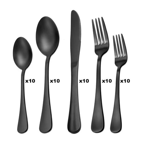 

50 Piece Silverware Set Service for 10 Premium Stainless Steel Flatware Set Cutlery Utensil Set Durable Home Kitchen Eating Tableware Set Include Fork Knife Spoon Set Dishwasher Safe