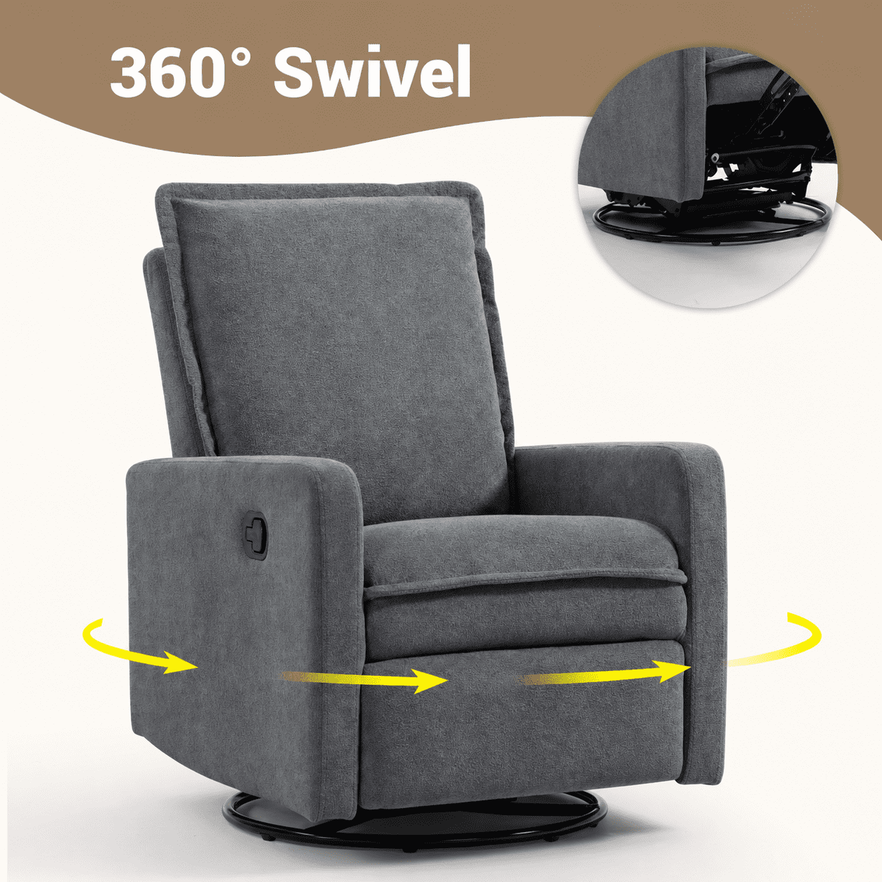Paproos Swivel Rocker Recliner, Velvet 360°Swivel Rocking Recliner, Glider Rocking Chair for Nursery, Small Rocker Chair for Small Space, Manual Recliner for Adults for Home Theater, Gray