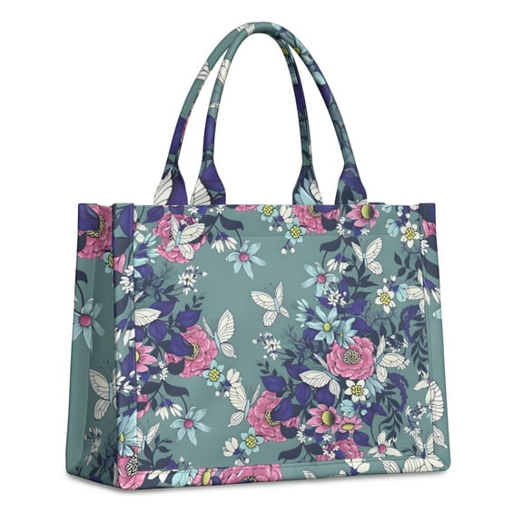 Large Capacity Tote Bag,Pioneer Flower Floral Print Pattern Handbag Fashion Luxury Tote Bag,15.7"x13"x 5.1" Inches,Laptop Compatible