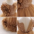 thumbnail image 3 of IDOPIP Toddler Flower Girl Dress Wedding Pageant Sparkle Sequin 3D Flowers Dress Asymmetric Shoulder Birthday Formal Tutu Dresses Party Gown 2-3 Years Coffee, 3 of 9