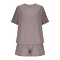 thumbnail image 7 of Women's 2 Piece Outfits Fashion 2025 Summer Cuffed Short Sleeve Shirt with Shorts Solid Comfy Matching Tracksuits, 7 of 7