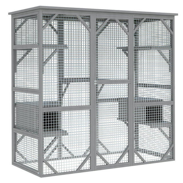 Cat Enclosure - Extra Large Walk-In Outdoor Catio - Gray Weather-Resistant Design with Easy Window Access - Secure Play Area for Multiple Cats