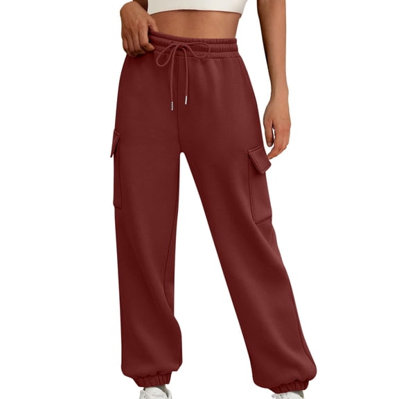 Sweatpants for Women Solid Color Casual Straight Leg Wide Leg Drawstring Pocket Sweatpants Long Pants