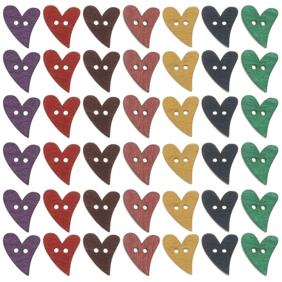 Wooden Heart-Shaped Buttons for Crafts Scrapbooking Assorted Color 2 Holes per Button 100 Pieces