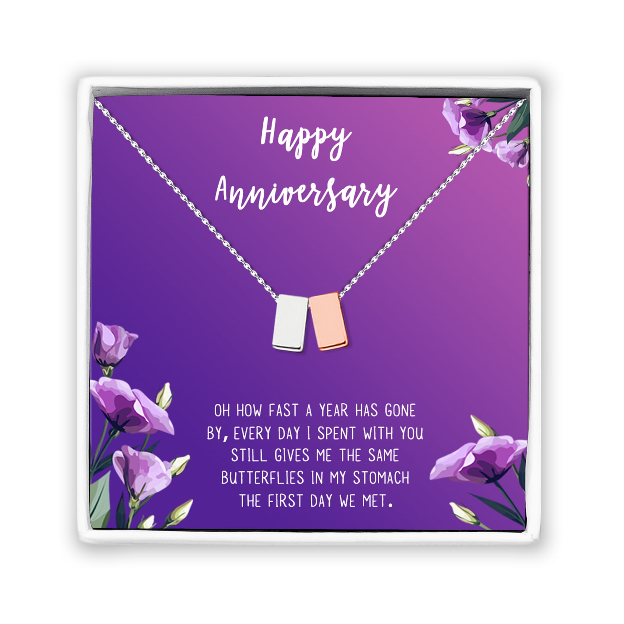 Anavia Happy Anniversary Gift Necklace,Wedding Anniversary Gift for Wife,Express Love Card Jewelry Gift-[Silver and Rose Gold Double Cube, Royal Purple Gift Card]