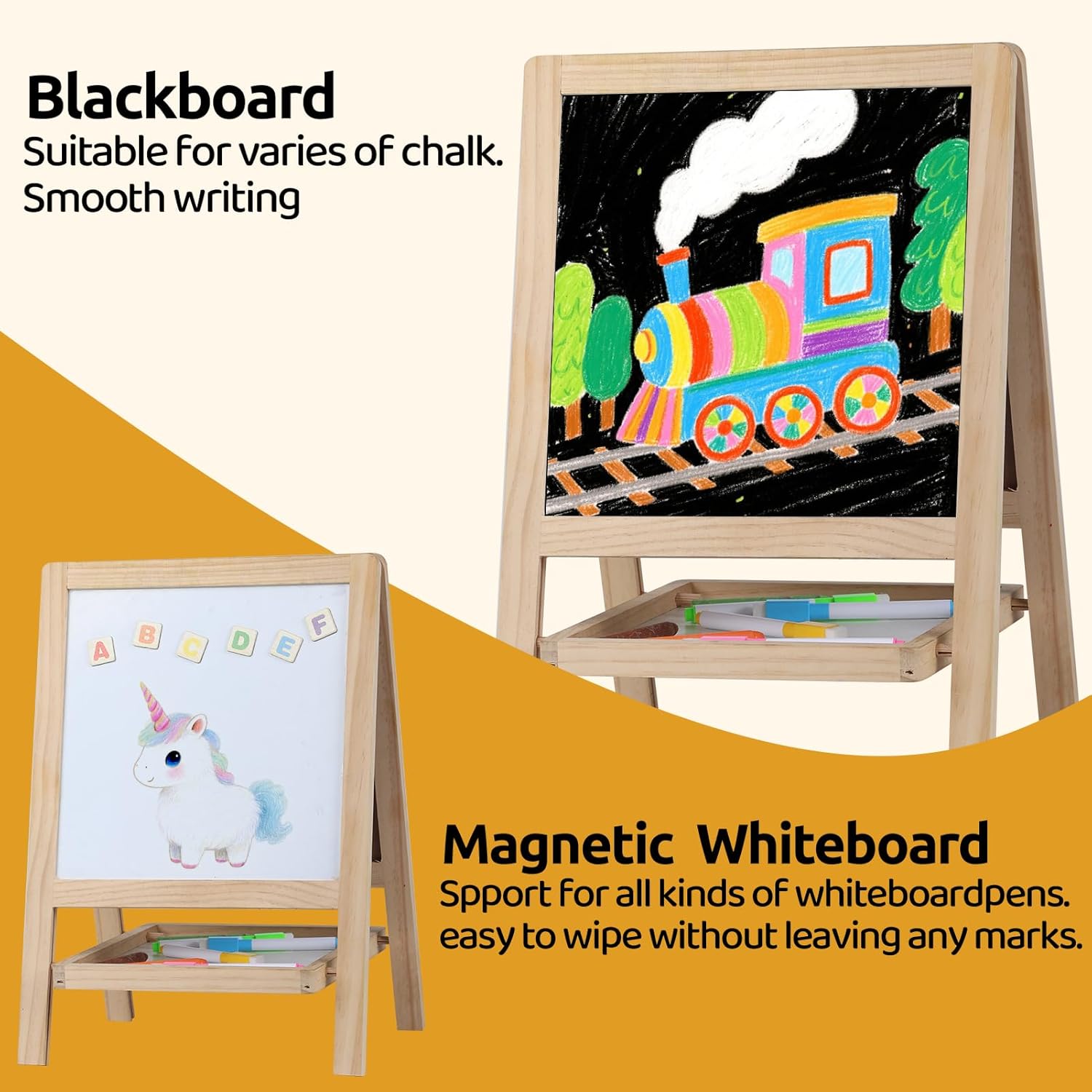 4-in-1 Tabletop Wooden Easel for 2-4-Year-Olds - Double-Sided Chalkboard & Whiteboard with Magnetic Letters/Numbers, Markers & Eraser