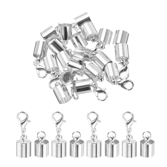 Uxcell 10Pcs Cord End Caps, 7.5mm End Caps Barrel Beads Kumihimo End Caps Iron for DIY Craft (Silver)