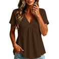 thumbnail image 2 of XAOFW Womens T Shirts Solid Color V Neck Button Up Loose Fitting Short Sleeved T Shirt Soft Top S, 2 of 4