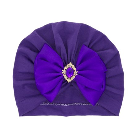 

EUBUY Rhinestone Bow Baby Hat Dark Purple (Ribbon Style) for Babies and Children