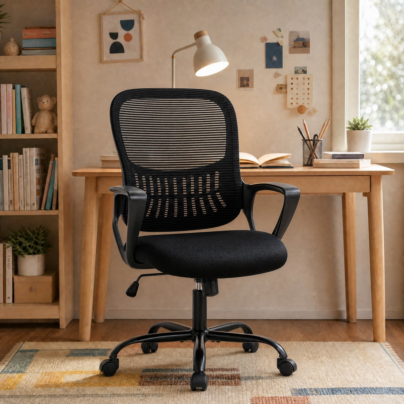 Kelno Ergonomic Mesh Office Chair Mid Back Desk Chair with Lumbar Support Adjustable Height Swivel Task Chair, Black