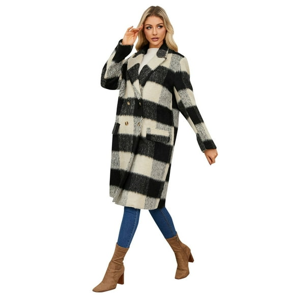 asddcavvf Jackets for Women Winter Long Plaid Double Wool Coat With High Sense Suit Collar Wool Coat