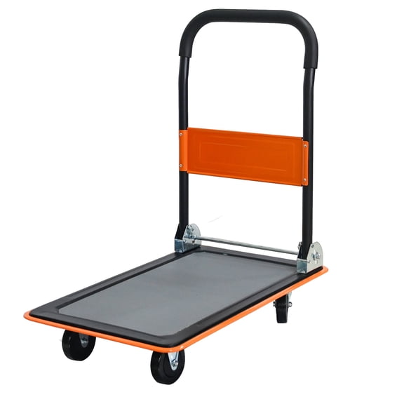 Heavy Duty Flatbed Cart with Wheels - 330lbs Capacity Folding Push Cart Hand Truck for Easy Storage and Transport - Warehouse-Orange