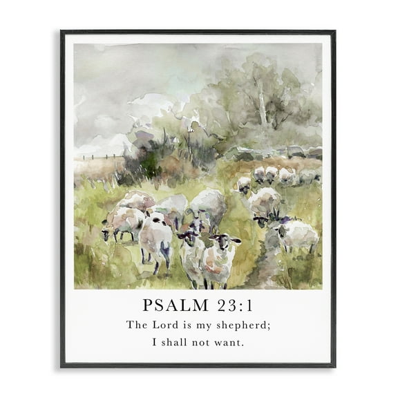Stupell Industries My Shepherd Psalm Religious Painting Black Framed Art Print Wall Art, 11 x 14