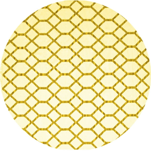 Ahgly Company Machine Washable Indoor Round Trellis Yellow Contemporary Area Rugs, 4' Round
