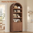 thumbnail image 6 of 81" Tall Arched Kitchen Pantry Storage Cabinet, 6-Tier Bookcase with 2 Doors for Living Room, Kitchen, Home Office, Brown, 6 of 8