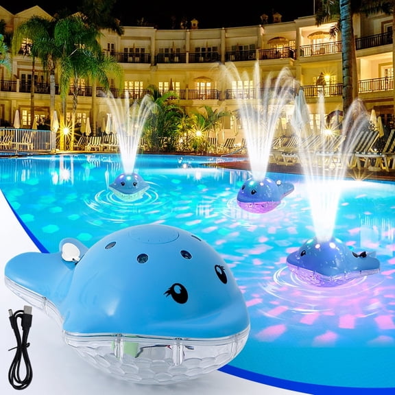 Whale Floating Pool Lights Fountain,4400mAh Rechargeable LED Floating Pool Lights with Color Changing RGB Modes,Waterproof Solar Floating Pool Lights for Pool Party,Pond,Garden & Backyard 1PC,Blue