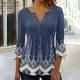 thumbnail image 1 of ICHUANYI ClearanceFashion Women's Summer V-Neck 3/4 Sleeve Print Casual T-shirt Blouse(Blue, XXL) ICHUANYI WER20232080503574, 1 of 5