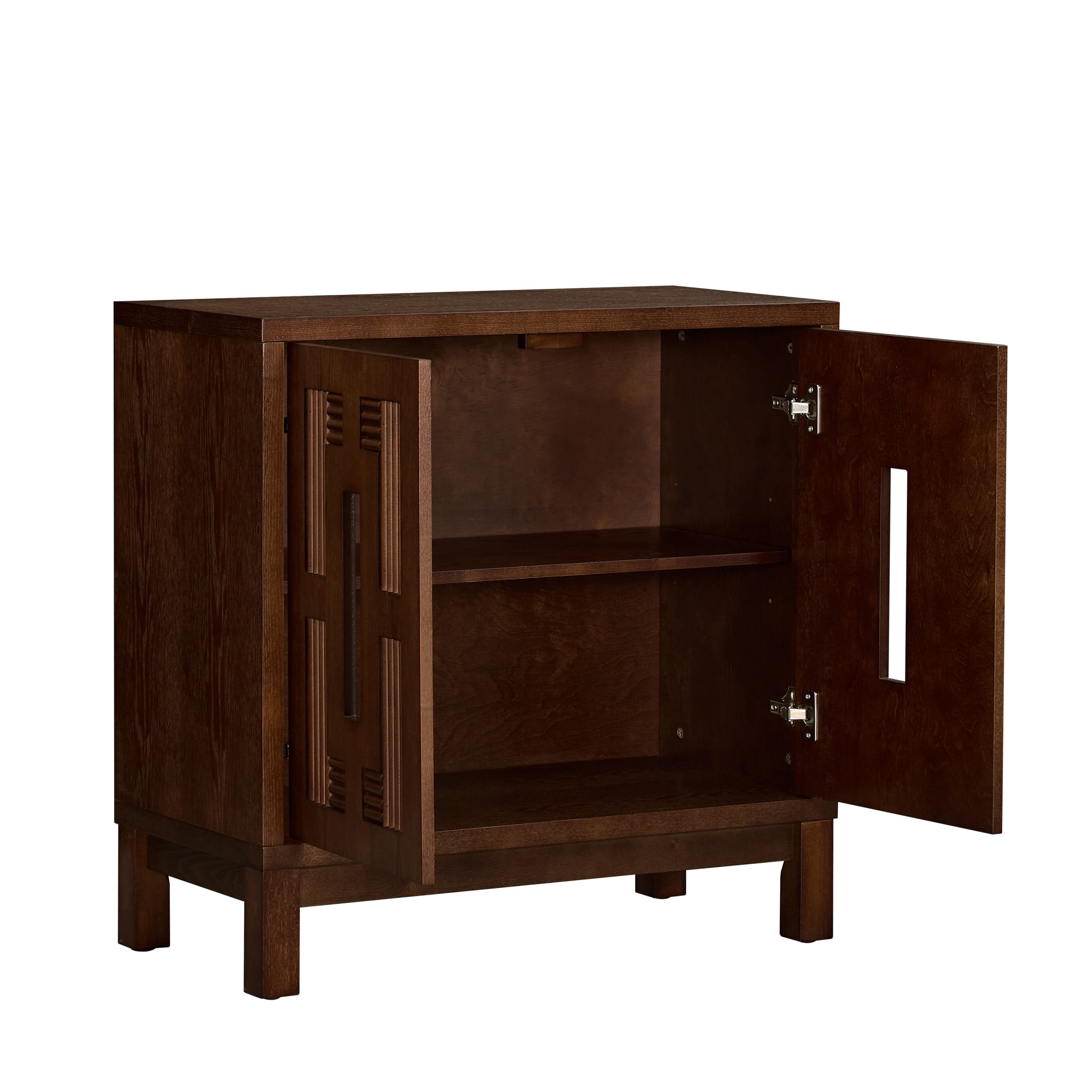 GDF Studio 31.5" Mid Century Modern Sideboard Cabinet with 2 Doors, Adjustable Shelf, Carved Openwork, Walnut