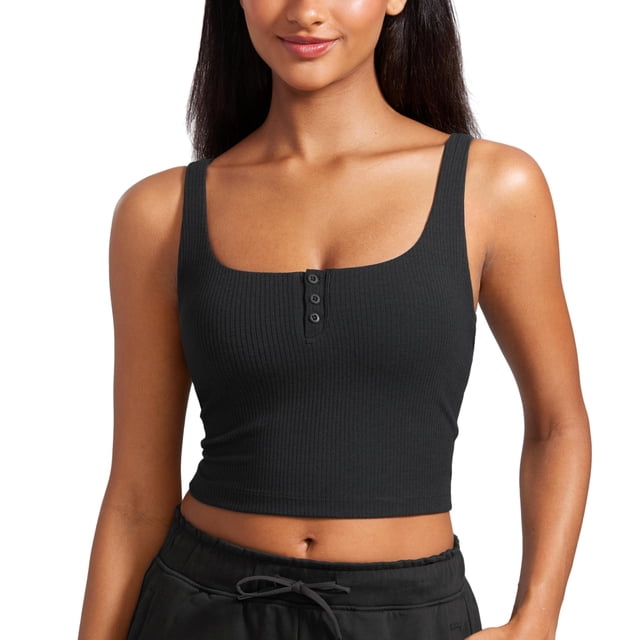 Top corto de tirantes CRZ YOGA acanalado con espalda cuadrada y relleno negro XL