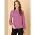 thumbnail image 3 of INSPIRE CHIC Women's Keyhole Stand Collar Pleated Back Button Blouse Tops, 3 of 6