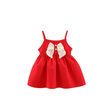 

Binpure Baby Girls Summer Dress Pearl Bow Spaghetti Strap Sleeveless Dress for Toddler Beach Party Wear