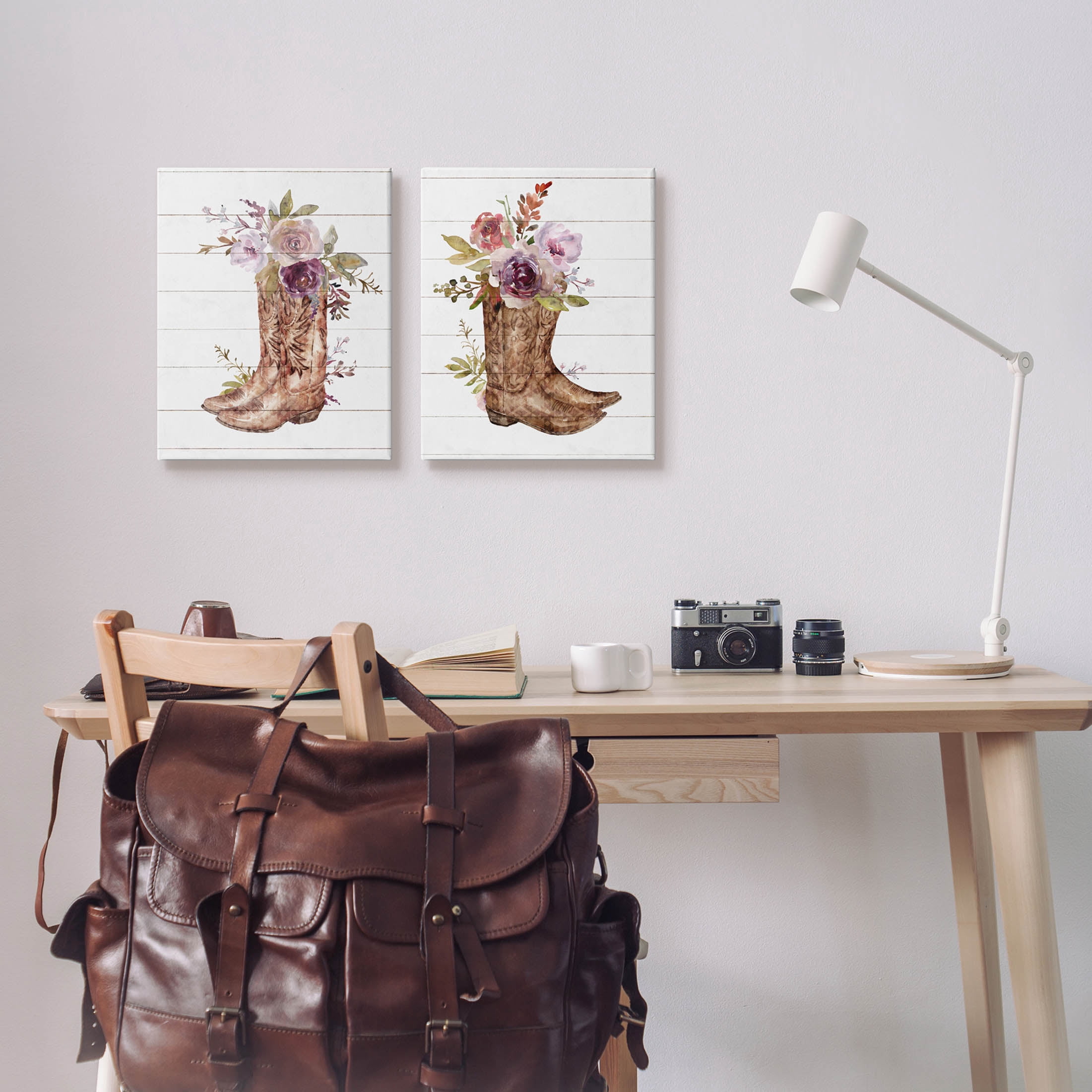 Stupell Industries Country Floral Boho Boots Graphic Art Gallery Wrapped Canvas Print Wall Art, Set of 2, Design by Nina Blue