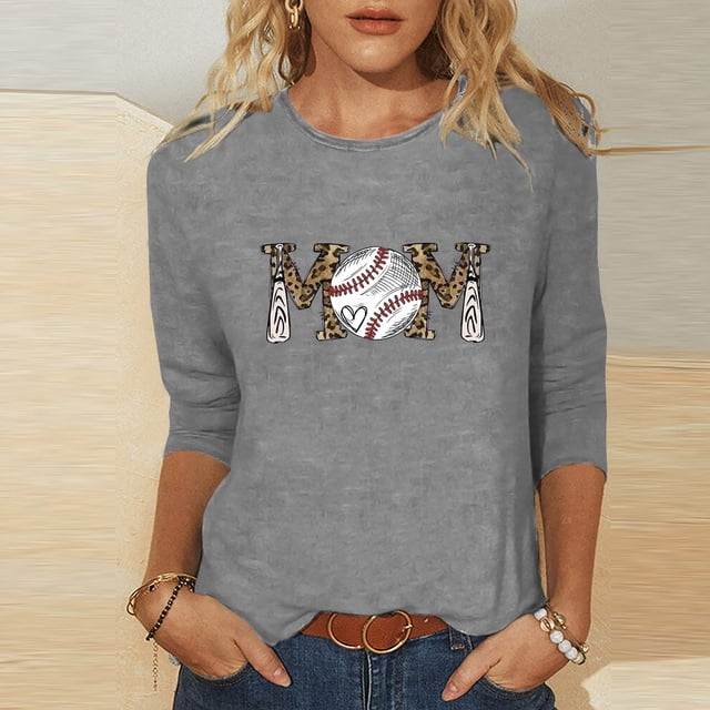 Lolmot T-shirt Imprimé pour Femmes, Blouse à Manches 3/4, Col Rond, Hauts Décontractés