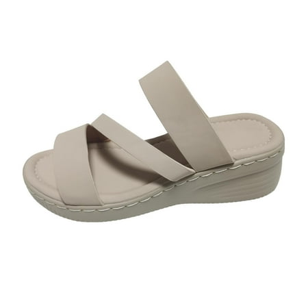 

Wedge Sandals for Women Peep Toe Beige Slides Non-Slip Bathroom Slippers Platform Poolside Sandals Adult Pillow Slides Shower Shoes for Indoor & Outdoor