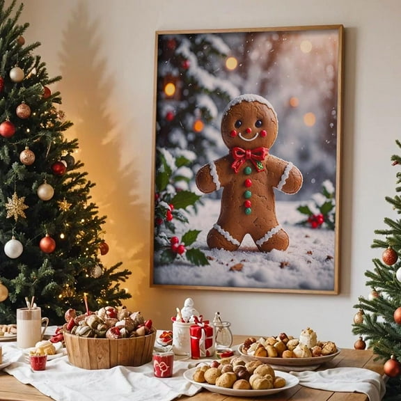 Gingerbread Man Winter Holiday Art Festive Holiday Wall Decor Home Decor, 8x12 UNFRAMED