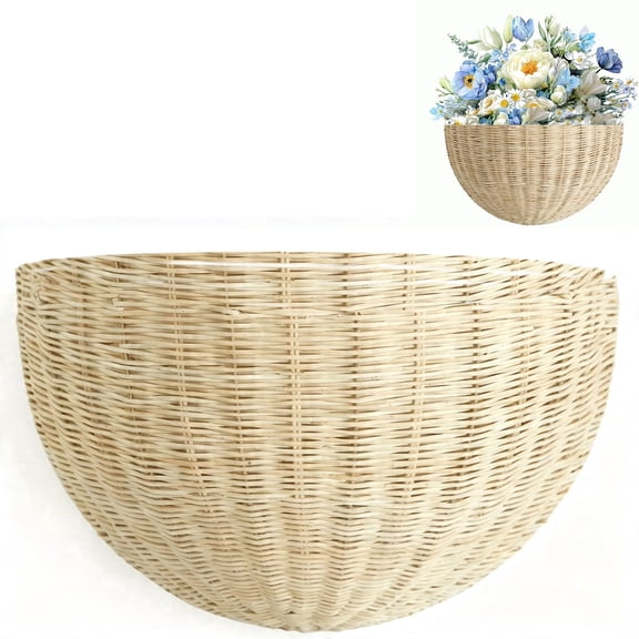 Duslogis Scalloped Wall Basket, Hand Woven Hanging Wicker Wall Baskets Set, Scalloped Rattan Wall Storage & Decor for Home, Bathroom, Kitchen, Living Room (14.2 x 7.8 x 5.7 Inch)