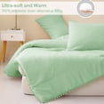 thumbnail image 6 of Exclusivo Mezcla Boho Pom Pom Ball Fringe Queen Comforter Set, 3 Pieces Sage Green Lightweight Down Alternative Bedding Comforter Sets for All Seasons (1 Comforter and 2 Pillowcases), 6 of 8