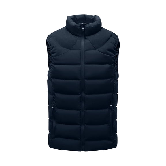 WRKEKC Puffer Vest Men Stand Collar Sleeveless Zip-Up Solid Color Warm Outerwear with Side Zipper Pockets