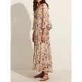 thumbnail image 4 of Women Long Dress, 3/4 Sleeve Dress V Neck Flower Print Loose Summer Casual Swing Dress, 4 of 8