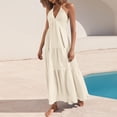 thumbnail image 5 of Delconic Women’s Halter Neck Maxi Dress Sleeveless Tiered Flowy Long Dress Lightweight Summer Casual Sundress Beige L, 5 of 5