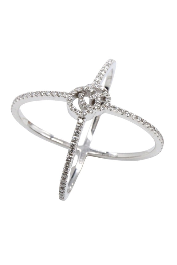 Pre-Owned Gucci GG Running Cross Diamond Ring, 18K White Gold with Diamonds, Silver, for Women