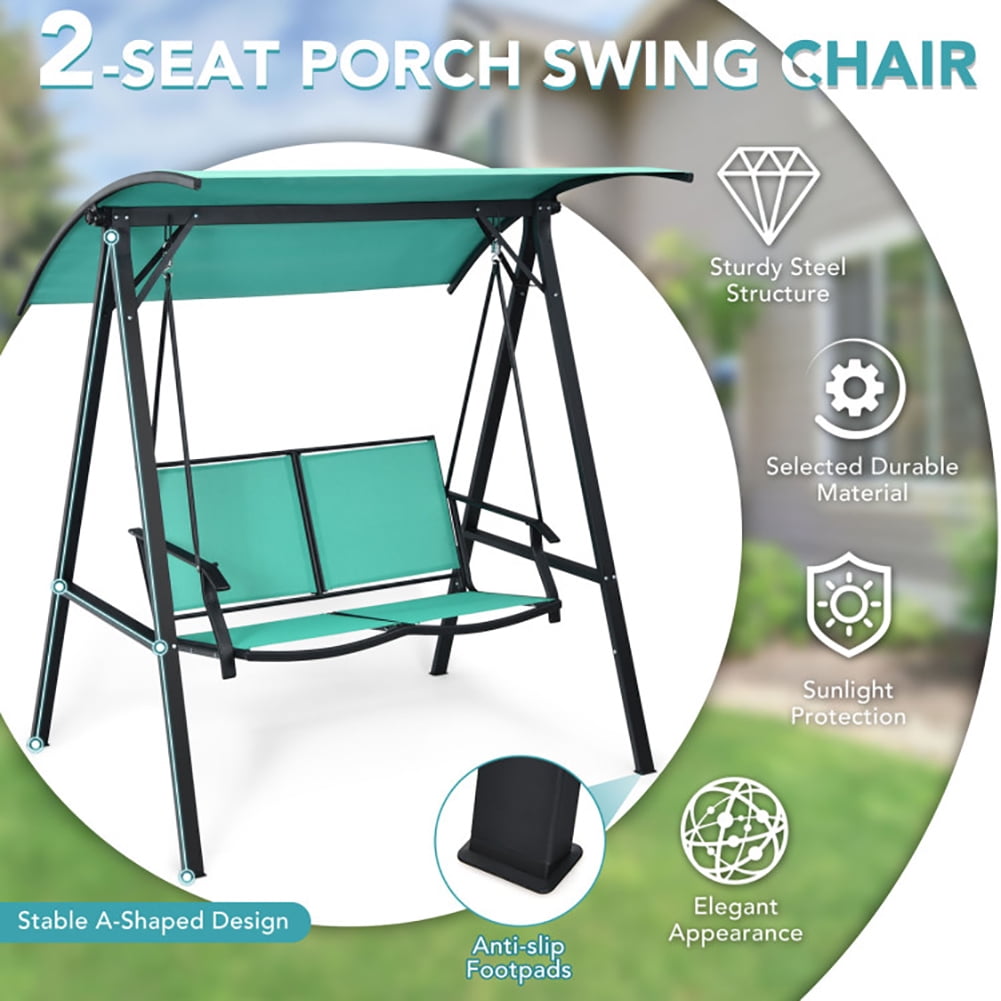 Aimee Lii 2 Person Patio Swing with Weather Resistant Glider and Adjustable Canopy, Outdoor Swing Chair, Green