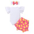 thumbnail image 2 of IBTOM CASTLE Newborn Baby Girls Casual Clothes Ruffles Sleeve Romper + Fruit Floral Bottoms Shorts + Headband 3PCS Summer Birthday Outfits 9-12 Months Lemon, 2 of 8
