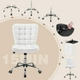 thumbnail image 6 of CRXX Armless Desk Chair Modern Tufted Office Chair Faux Leather Upholstered Computer Chair with Adjustable Seat Height and Rolling Wheels for Home/Office, White, 6 of 10