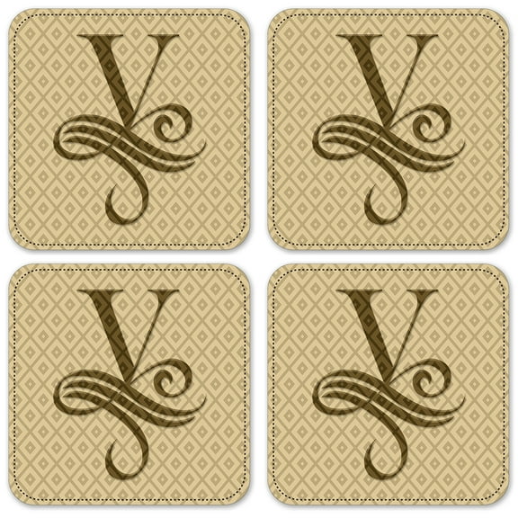 Vinyl Drink Coasters - Set of 4 - Letter "V" Monogram