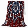 thumbnail image 2 of Red Blue Paisley Mandala Pattern, Cozy Botanical Garden Scene, Warm Flannel Blanket for Sunroom and Reading Nook, Garden Lovers Thanksgiving Gift, Artistic Home Decor, 2 of 9