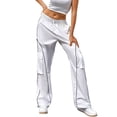 thumbnail image 1 of Gibobby Pantalones cargo para mujer Pantalones casuales sueltos con correa de múltiples bolsillos para mujer Pantalones tejidos de ropa de trabajo recta de cintura(Blanco,G), 1 of 5