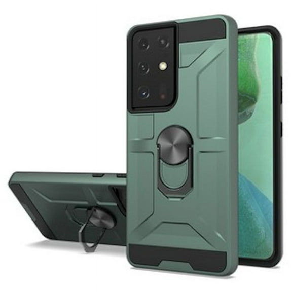 Dynamic Dual Layer Hybrid Case with Ring Holder for Samsung Galaxy S21 Ultra 5G - Army Green