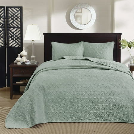 3pc Queen Vancouver Reversible Bedspread Set Seafoam Green - Madison Park: Microfiber, Lightweight, Cotton Fill