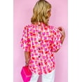 thumbnail image 3 of Women's Pink Abstract Print Button Back Ruffled High Neck Blouse, 3 of 7