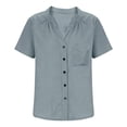 thumbnail image 4 of Hurxie Womens Short Sleeve Shirts V Neck Collared Button Down Shirt Tops with Pockets Gray,XL, 4 of 6