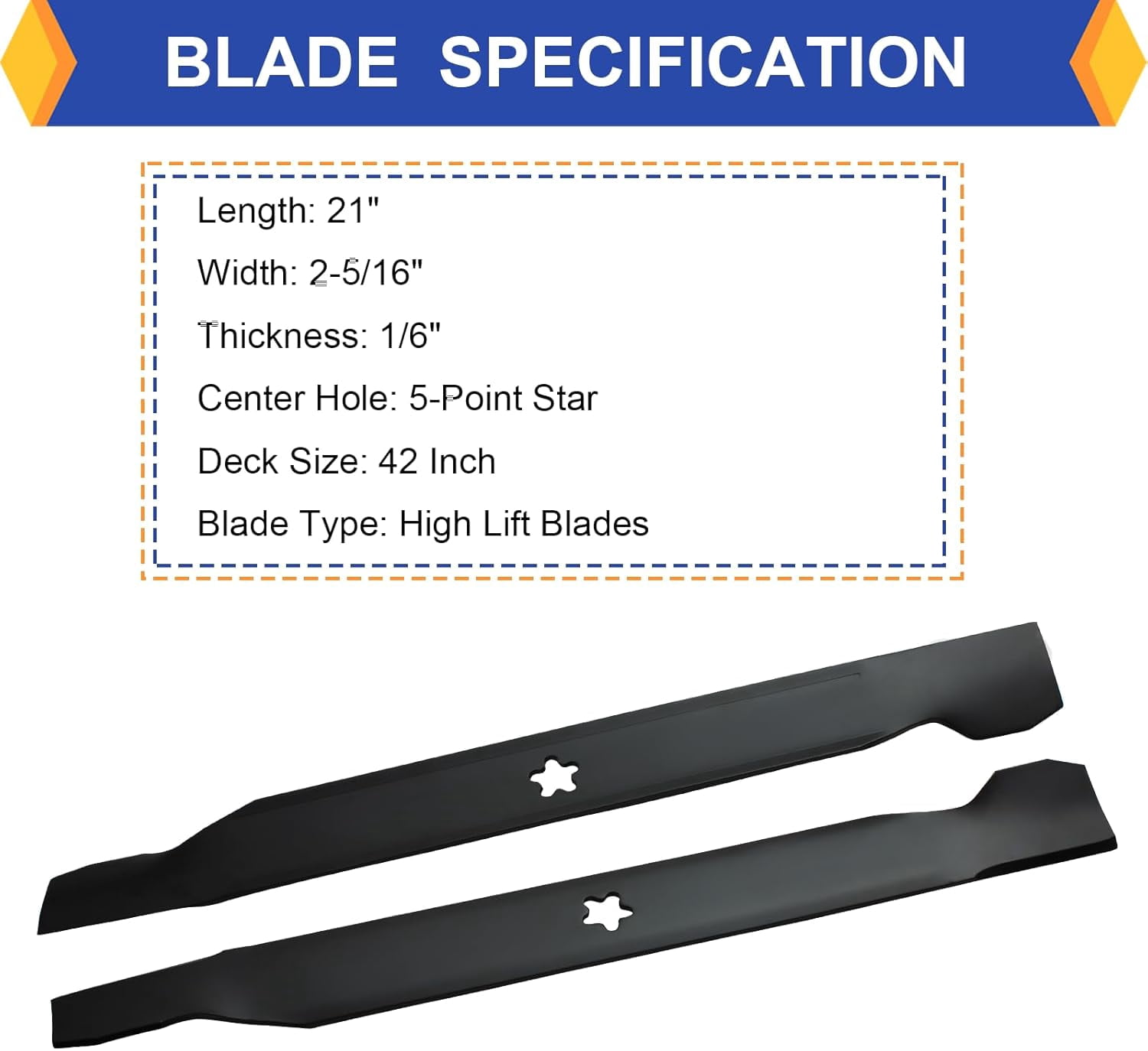 (2 Pack) Replacement High Lift Lawn Mower Blades for Craftsman Husqvarna Poulan 127843 138498 138971 532127843 532138498 532138971, Fits Craftsman LT1000 DYT4000, Husqvarna YTH18542 42” Deck Mower